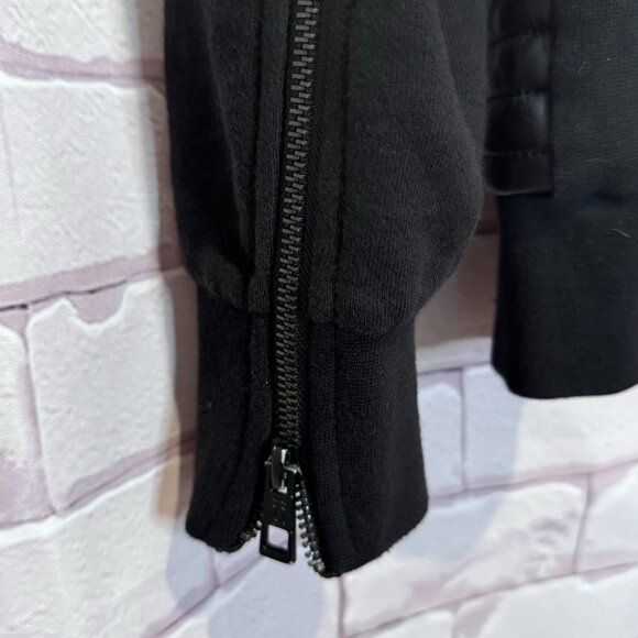 UNKUT Paris Men's Full-Zip Faux Leather/ 100% Cotton Med Black Hooded Sweatshirt - Picture 4 of 8
